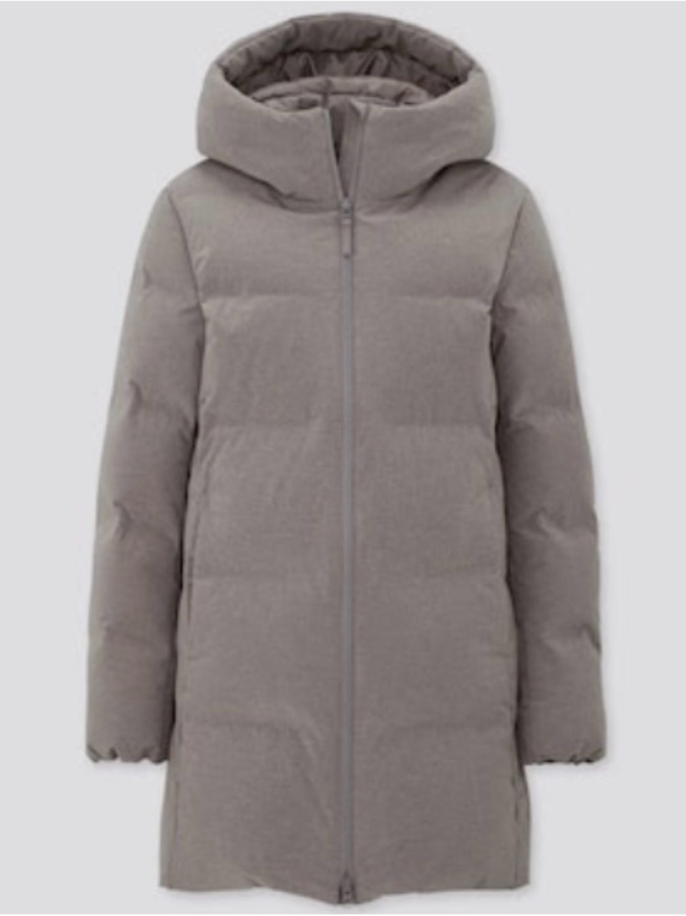 Uniqlo Women's Hooded Long Puffer Coat in Light Gray